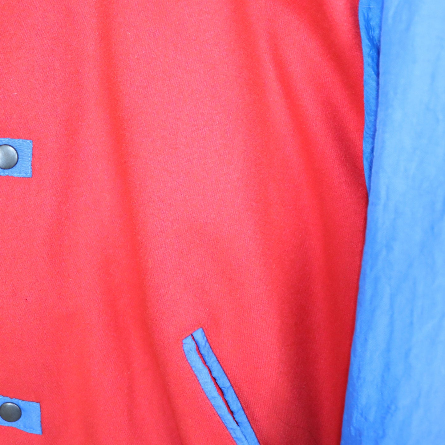 Vintage 80s 90s PUMA college jacket baseball jacket lined blue red Chinon crest patch shoulder pads 50