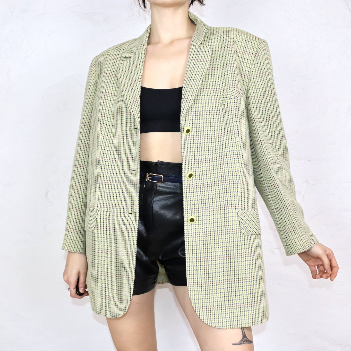 Vintage 80s 90s HENSEL & MORTENSEN Premium Blazer virgin wool viscose checked shoulder pads L