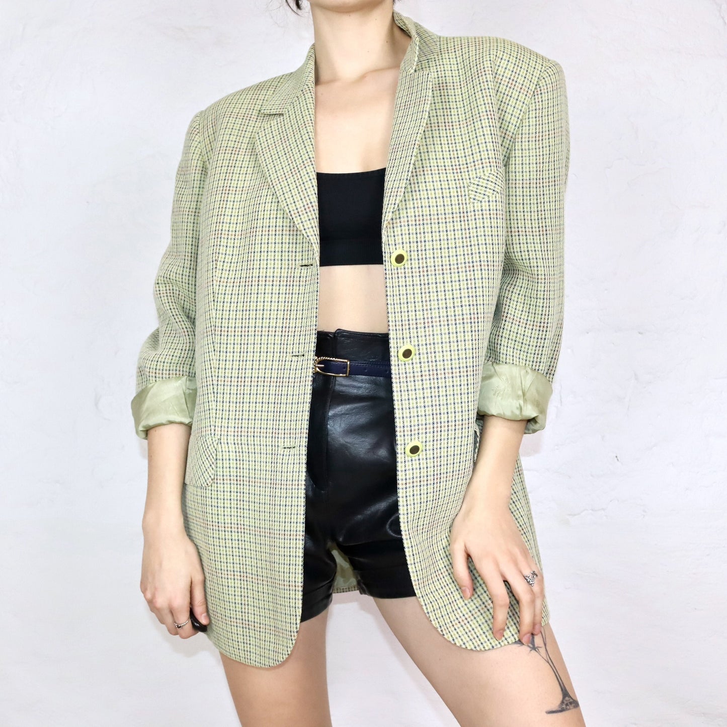 Vintage 80s 90s HENSEL & MORTENSEN Premium Blazer virgin wool viscose checked shoulder pads L