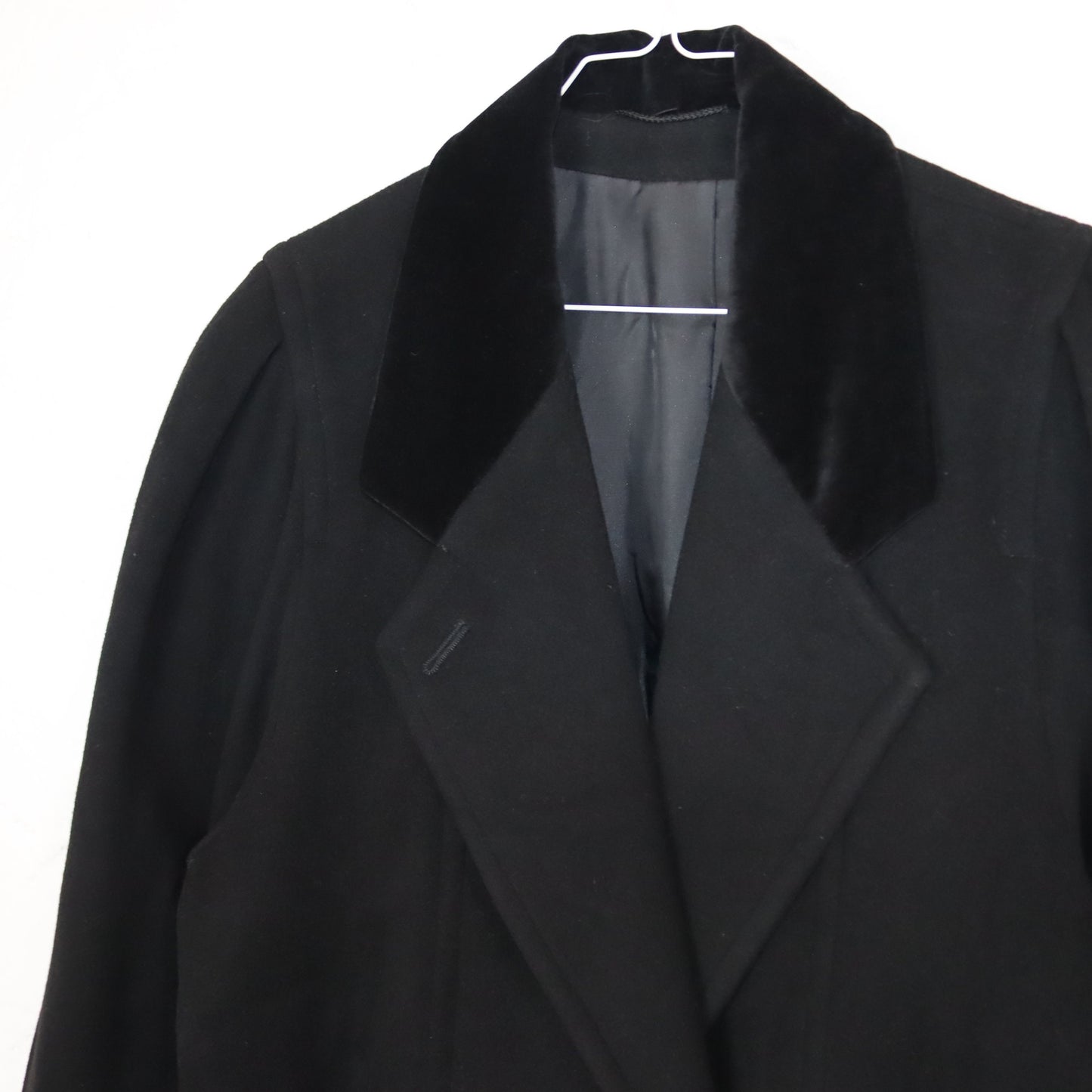 Vintage 80s 90s wool coat coat black velvet collar premium basic 40