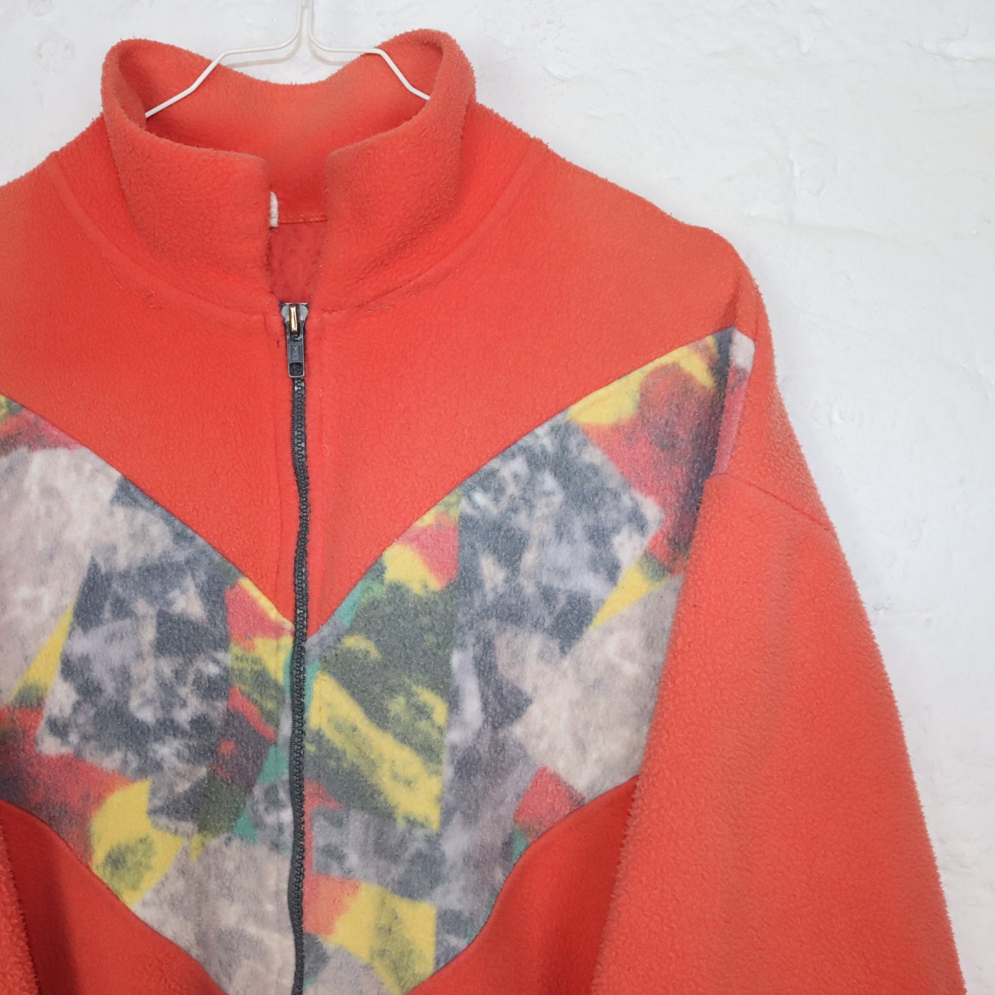 Vintage 80s 90s ETIREL fleece jacket crazy pattern collar M