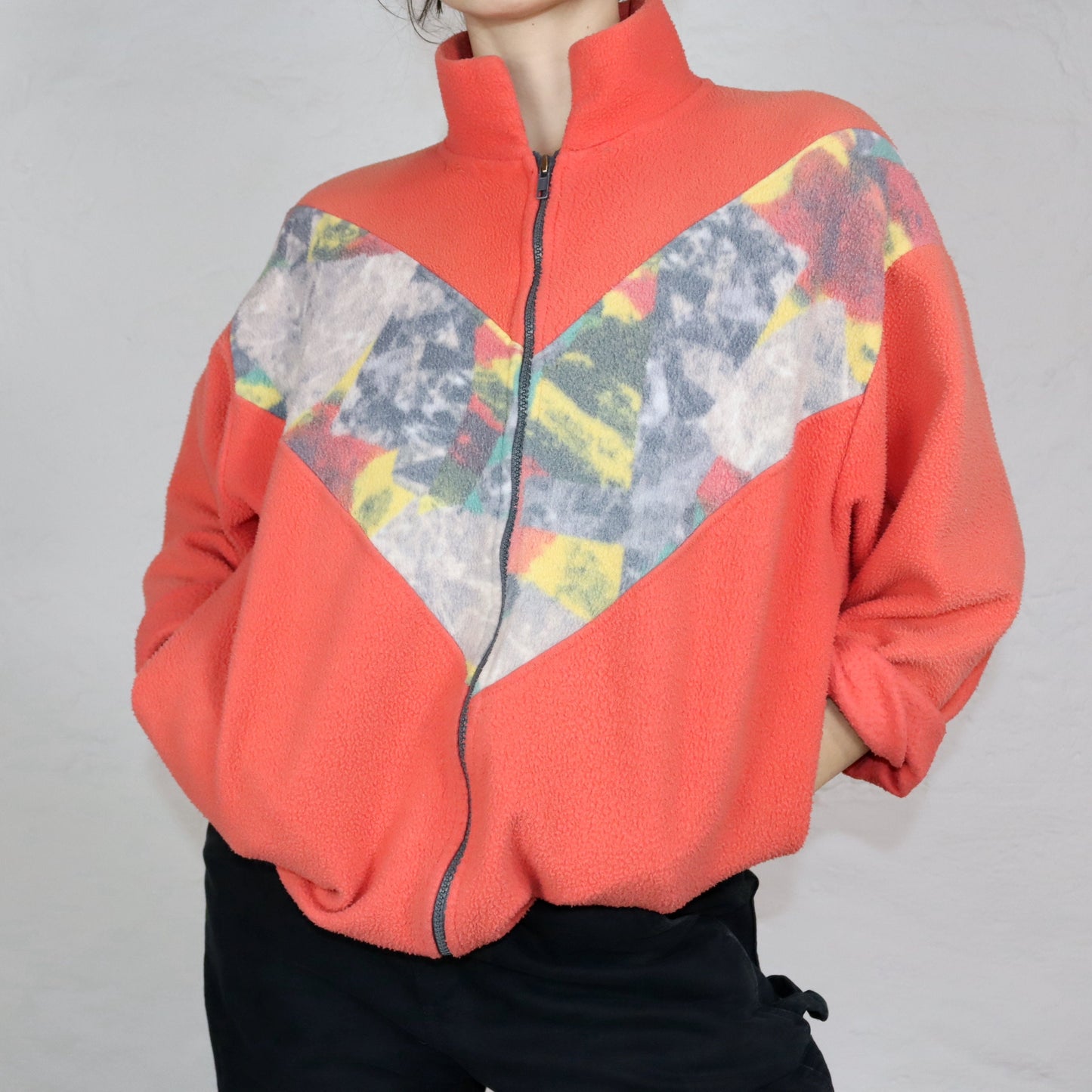Vintage 80s 90s ETIREL fleece jacket crazy pattern collar M