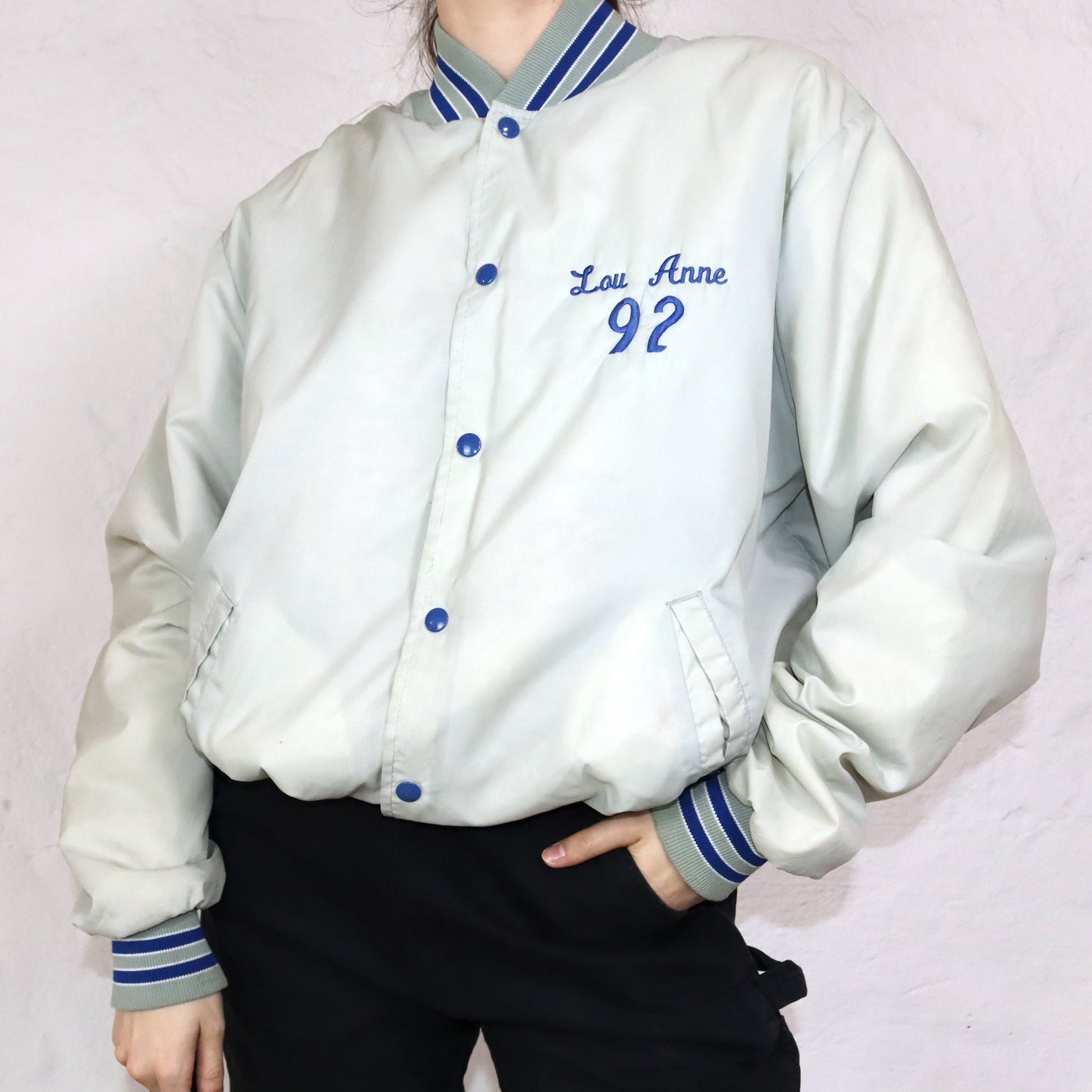 Vintage Rennoc college jacket baseball jacket beige blue L