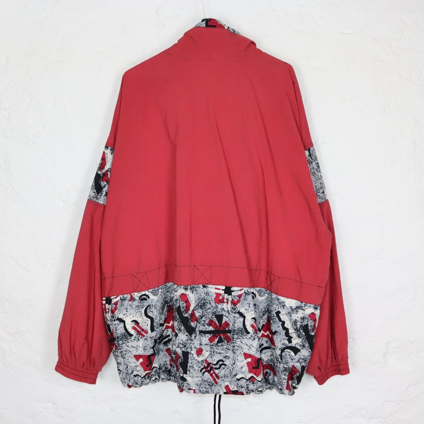 Vintage 80s 90s ETIREL tracksuit jacket windbreaker jacket crazy pattern red black double-layered 56 XL