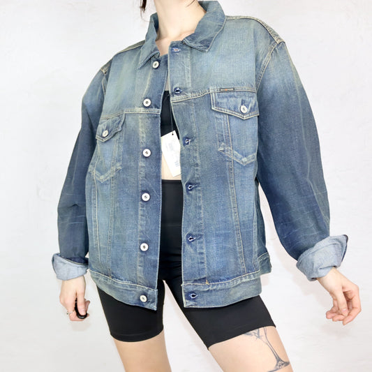 Vintage 00er Y2K ENERGIE Jeansjacke washed out blau UNGETRAGEN mit Etikett XXL