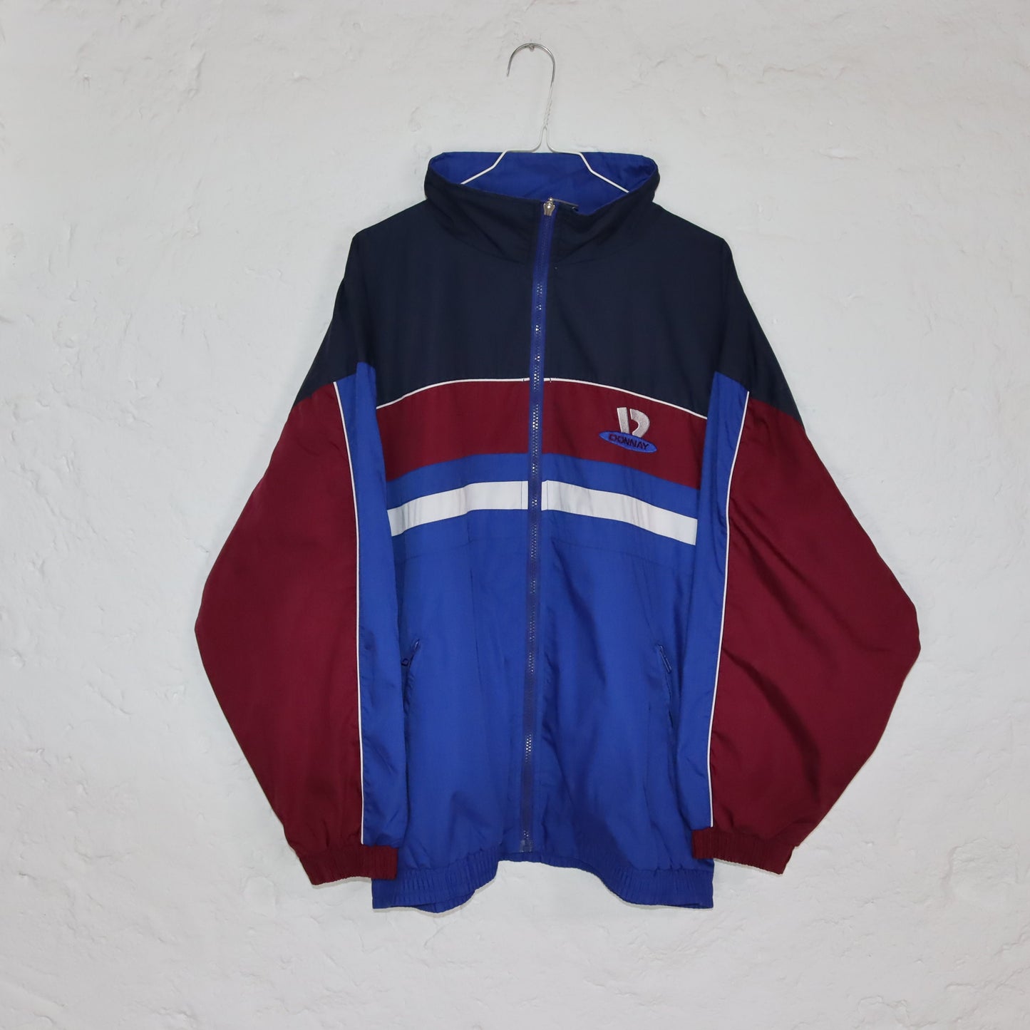 Vintage 80s 90s DONNAY tracksuit jacket red blue stand-up collar double-layered M