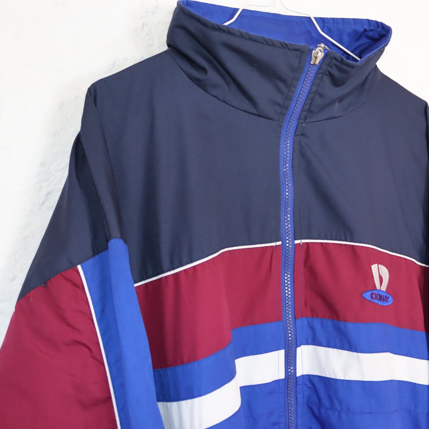 Vintage 80s 90s DONNAY tracksuit jacket red blue stand-up collar double-layered M