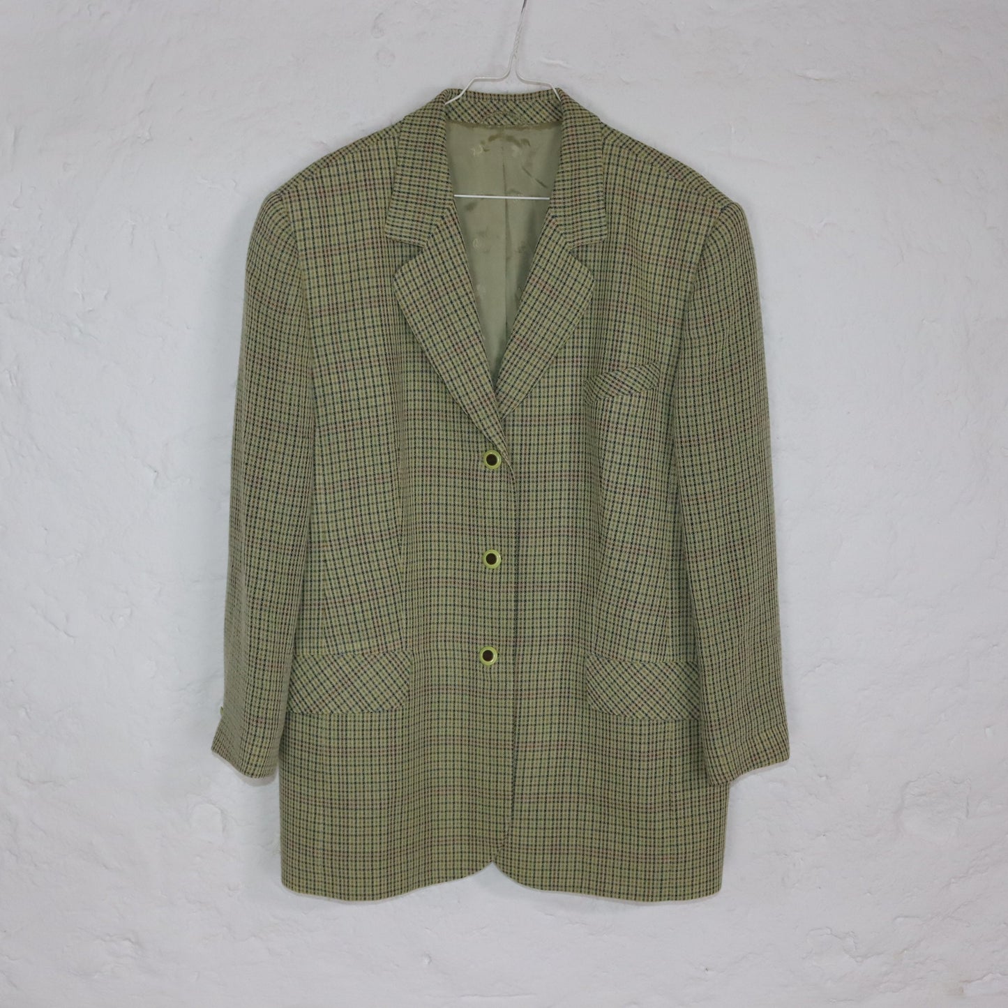 Vintage 80s 90s HENSEL & MORTENSEN Premium Blazer virgin wool viscose checked shoulder pads L