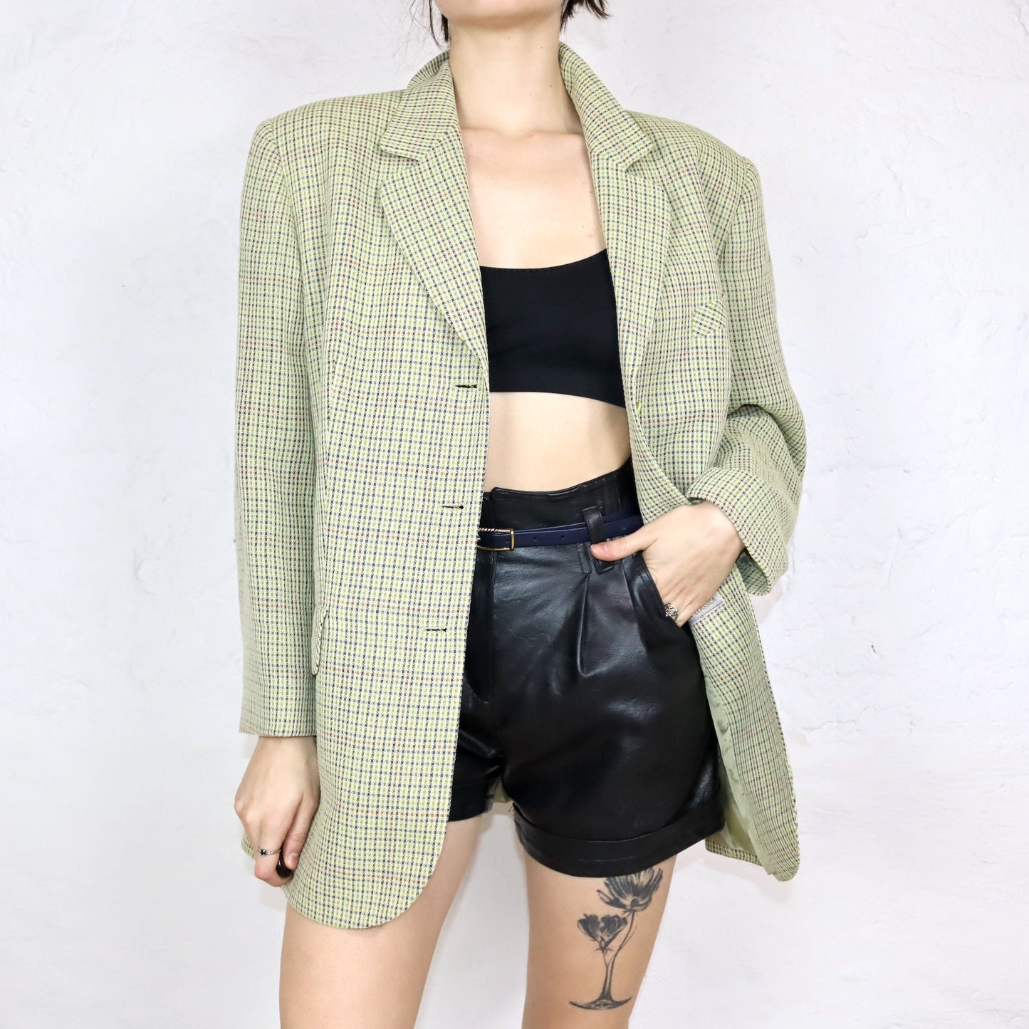 Vintage 80s 90s HENSEL & MORTENSEN Premium Blazer virgin wool viscose checked shoulder pads L