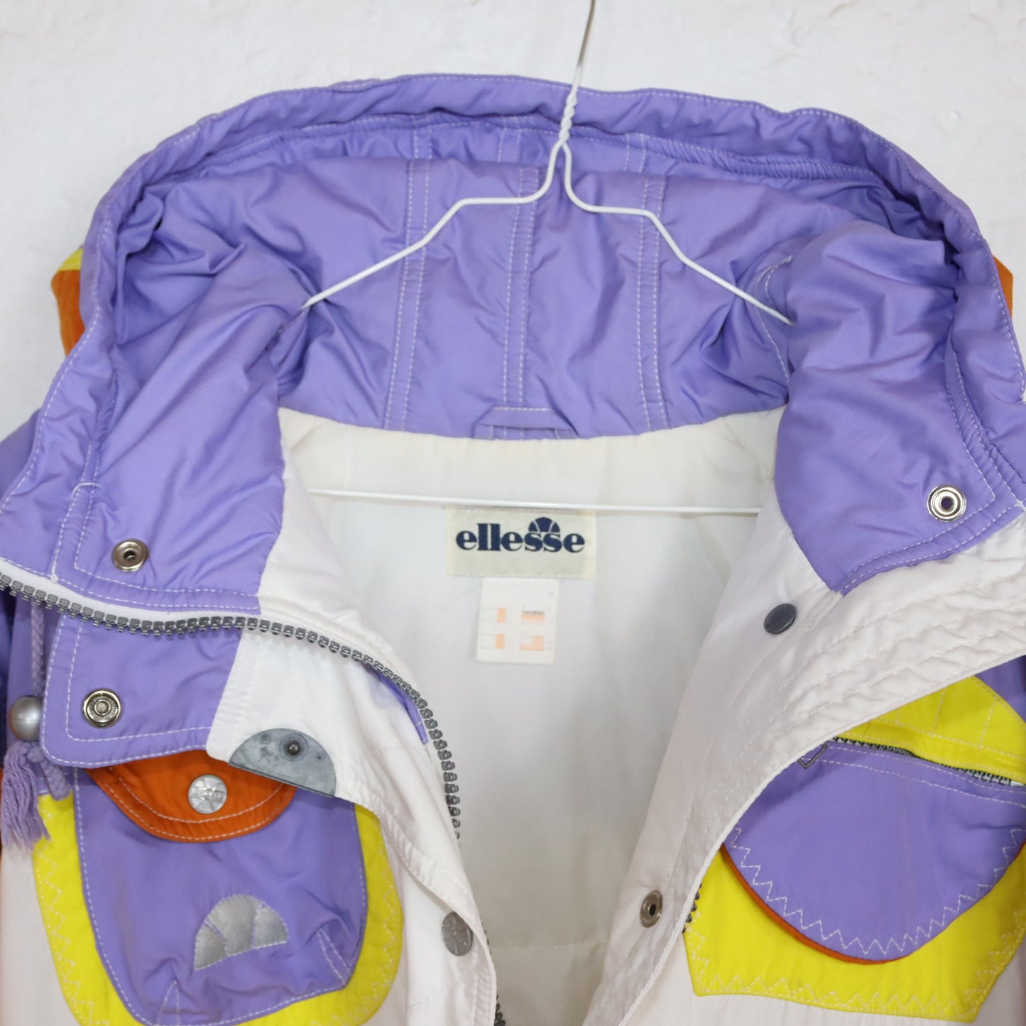Vintage 80s 90s ELLESSE Rare Ski Jacket Winter Jacket Lined White Orange Lilac Yellow Thermal Insulation 38/40