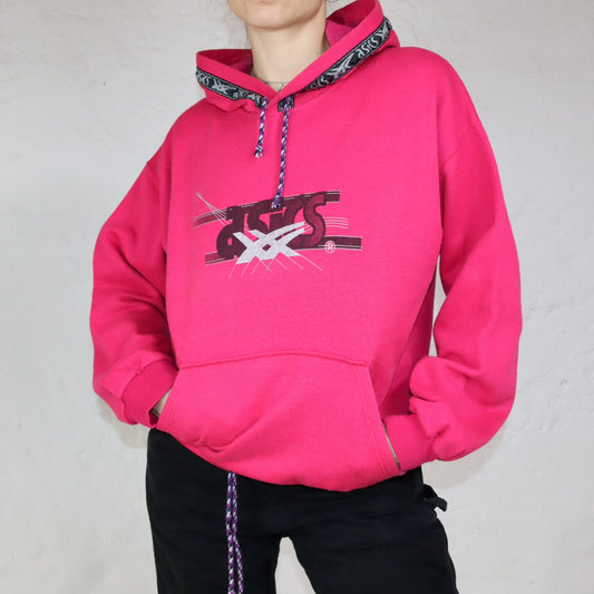 Vintage 80er 90er ASICS Hoodie Pullover Print pink Print M