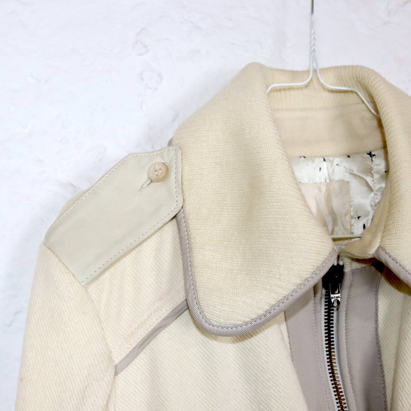 Vintage 80s 90s DIESEL Premium wool jacket jacket wool leather cream white tailored point collar S