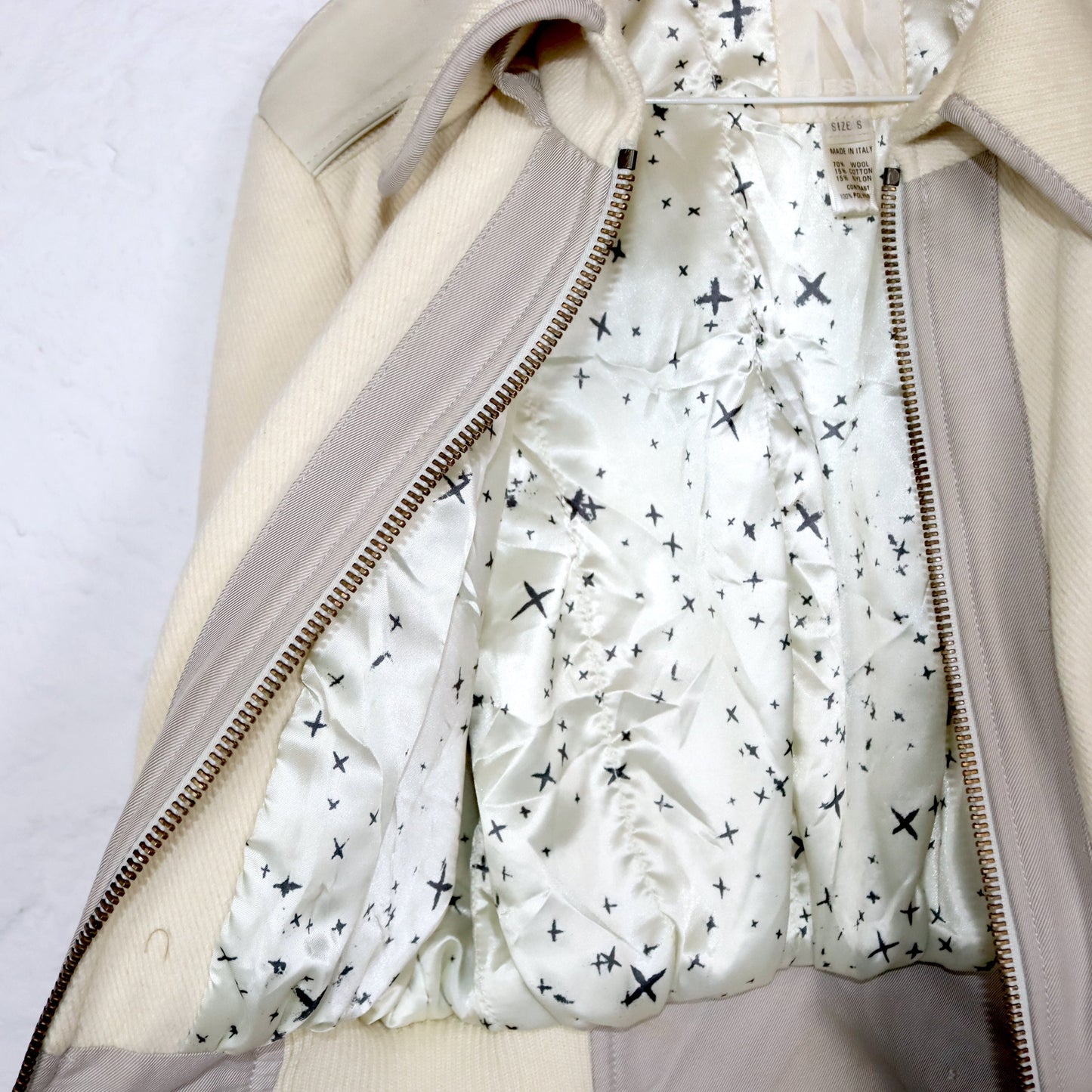 Vintage 80s 90s DIESEL Premium wool jacket jacket wool leather cream white tailored point collar S