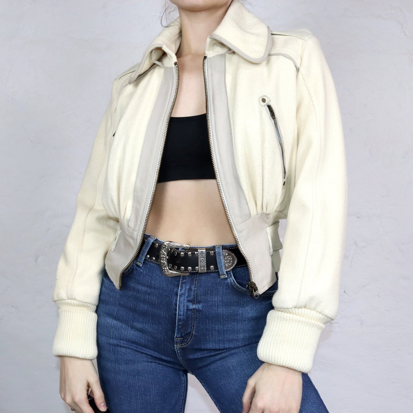 Vintage 80s 90s DIESEL Premium wool jacket jacket wool leather cream white tailored point collar S
