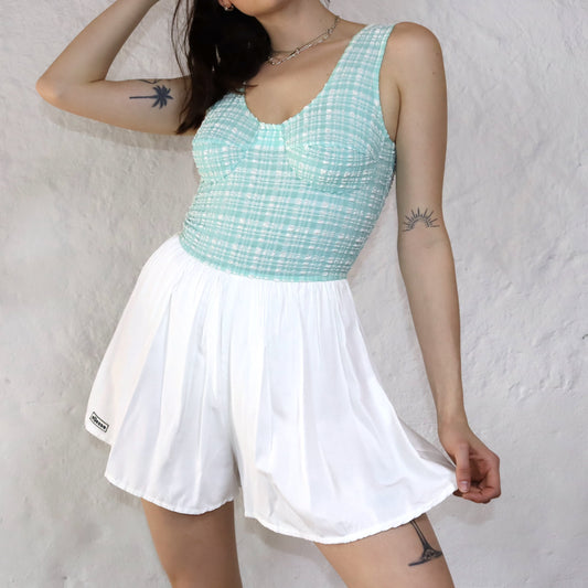 Vintage 80er 90er ELLESSE Rare Tennis Jumpsuit Hosenkleid türkis weiß Deadstock S