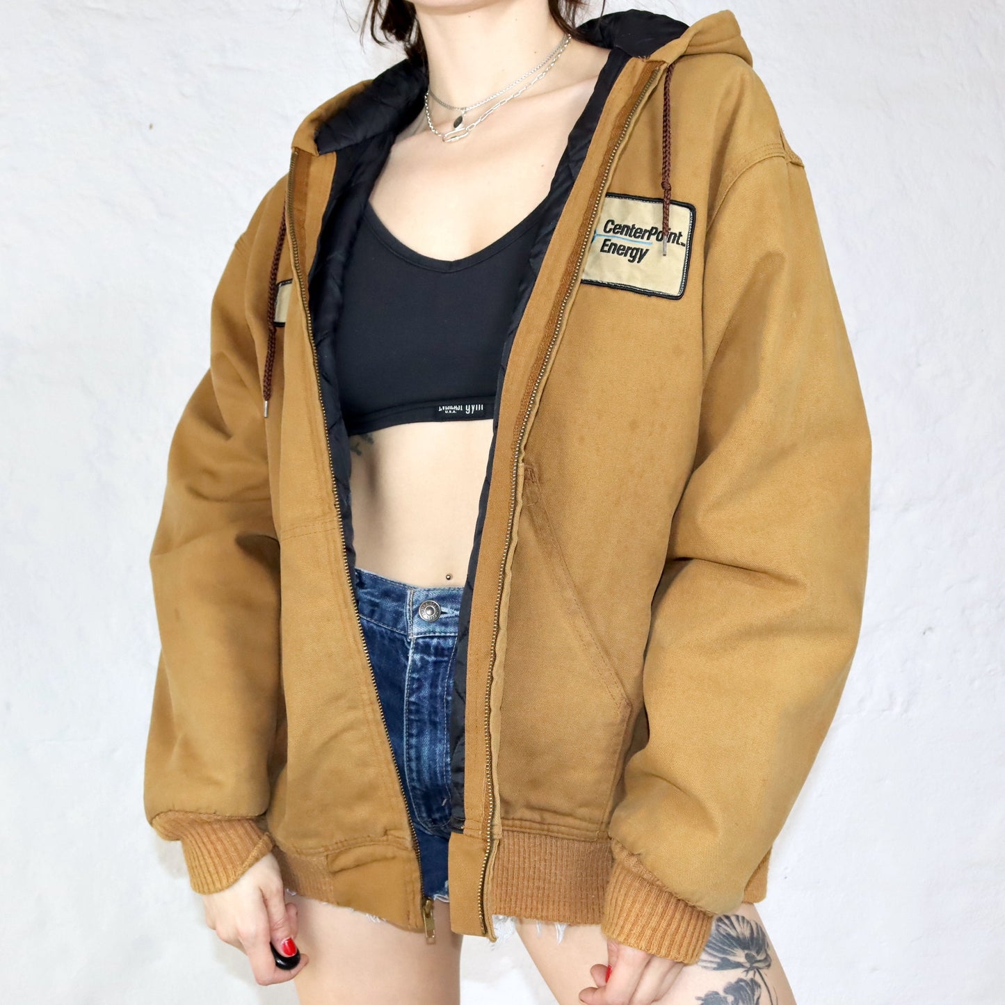 Vintage 90s 00s Y2k DICKIES Workwear Jacket lightly lined with hood beige XL