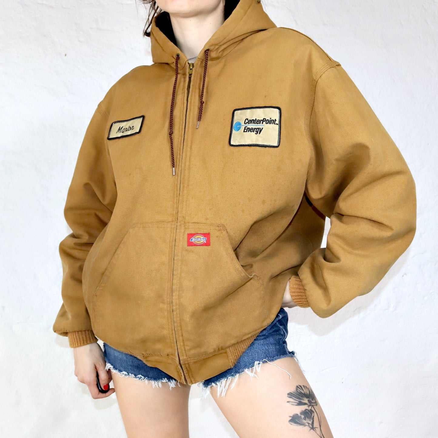 Vintage 90s 00s Y2k DICKIES Workwear Jacket lightly lined with hood beige XL
