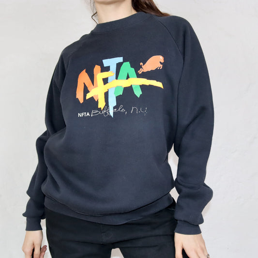 Vintage 80er 90er NFTA Buffalo NY Sweatshirt Pullover Print schwarz L