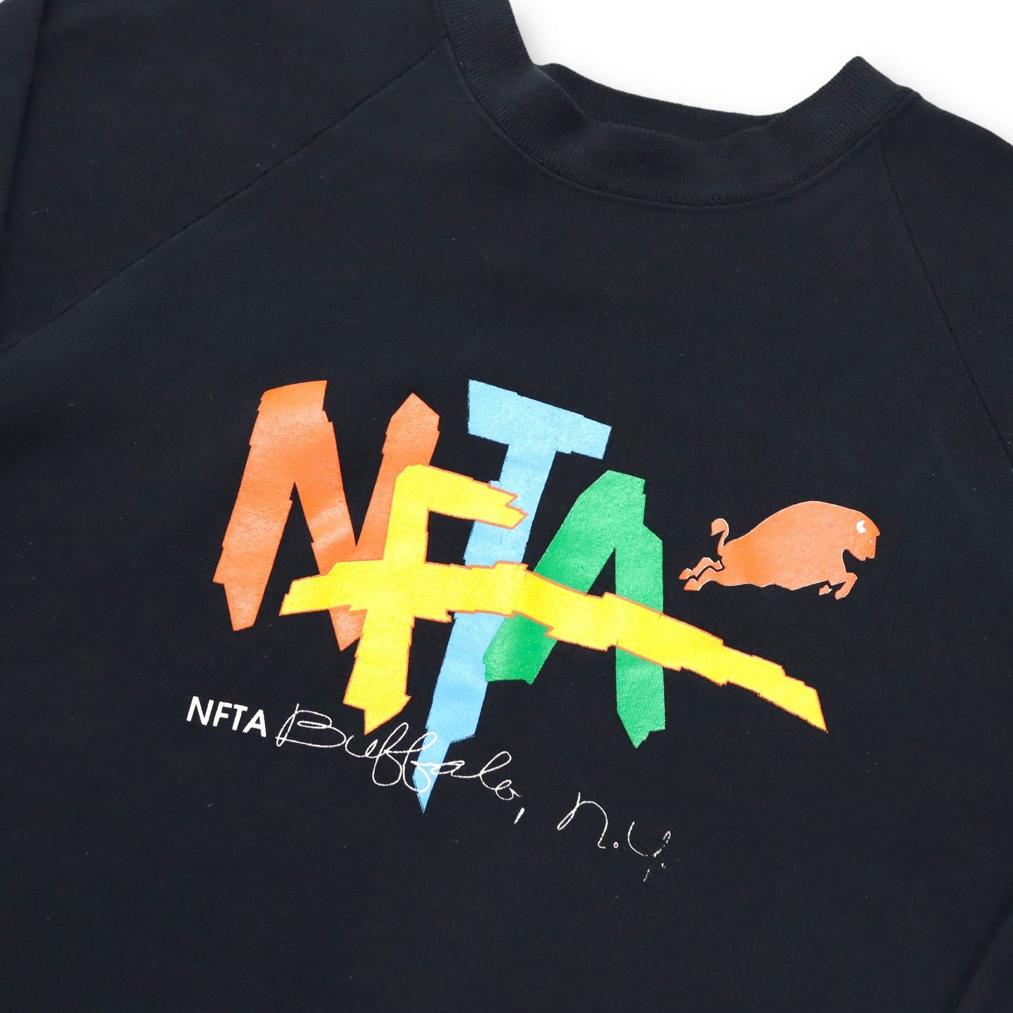 Vintage 80er 90er NFTA Buffalo NY Sweatshirt Pullover Print schwarz L