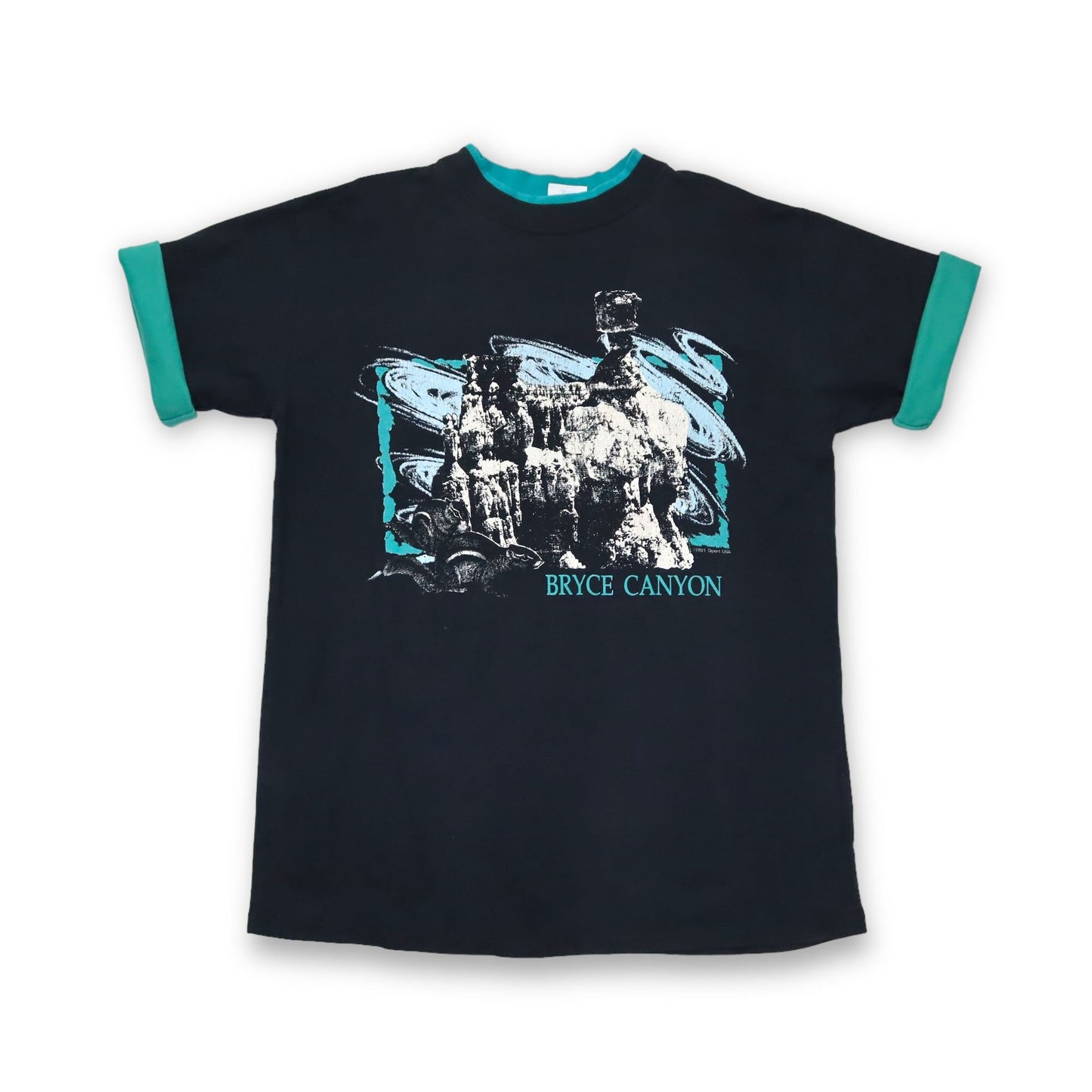 Vintage 80s 90s DIPORT USA T-Shirt short sleeve black turquoise print Bryce Canyon XL