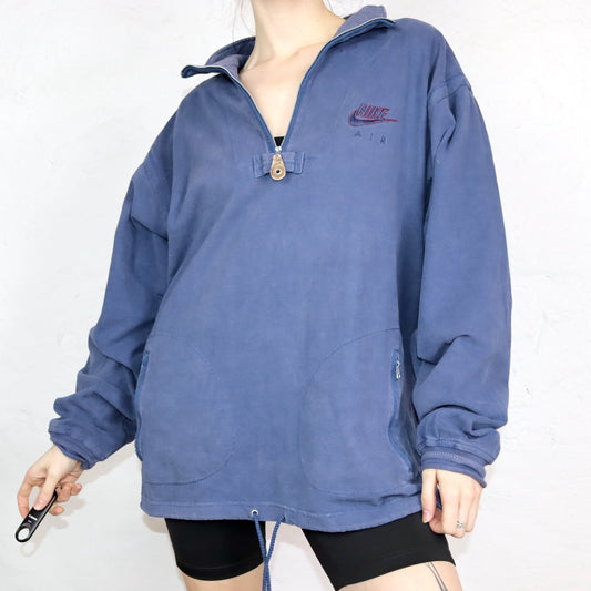 Vintage 80er 90er NIKE AIR Sweatshirt Pullover Stehkragen Taschen Reißverschluss dunkelblau M