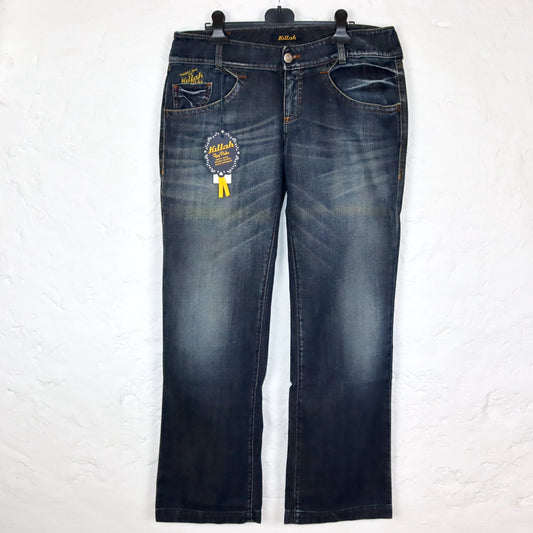 Vintage 90er 00er Y2k KILLAH Jeans low waist Hüfthose Schlaghose dunkelblau Deadstock W33