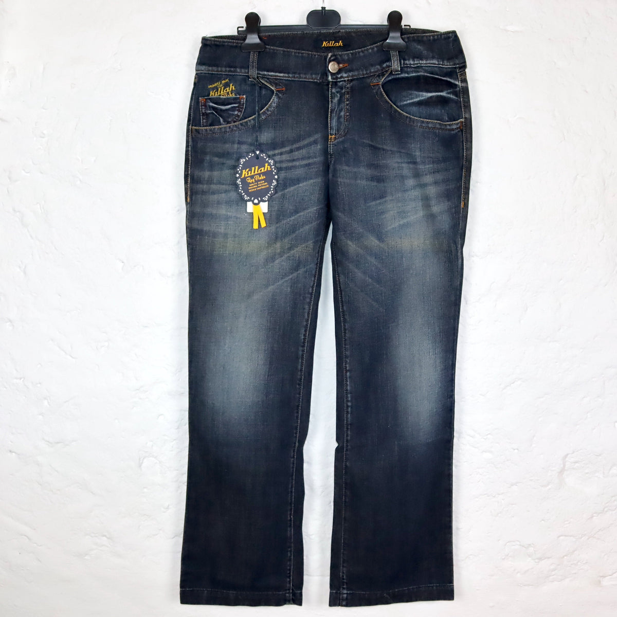 Vintage 90s 00s Y2k KILLAH jeans low waist hipster flares dark blue Deadstock W33