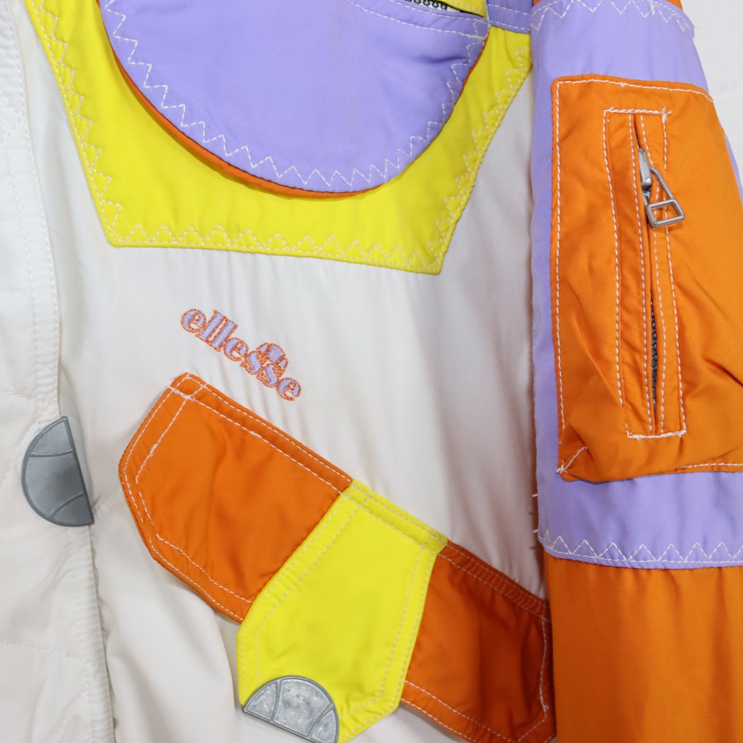 Vintage 80s 90s ELLESSE Rare Ski Jacket Winter Jacket Lined White Orange Lilac Yellow Thermal Insulation 38/40