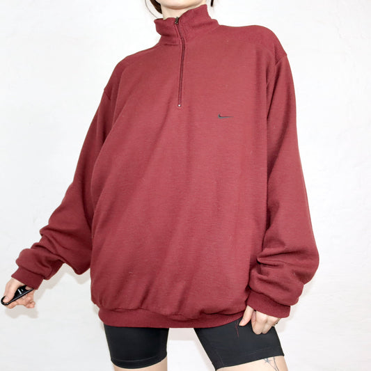 Vintage 80er 90er NIKE Golf Windbreaker Wendejacke Pullover Stehkragen Wolle weinrot XL