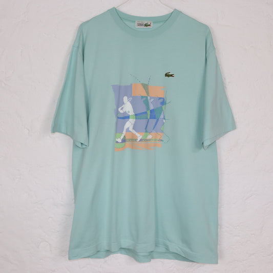 Vintage 80er 90er LACOSTE T-Shirt kurzarm Print türkis 5 L