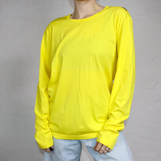 Vintage 90er 00er Y2k ENERGIE Basic Longsleeve T-Shirt langarm gelb Deadstock XL