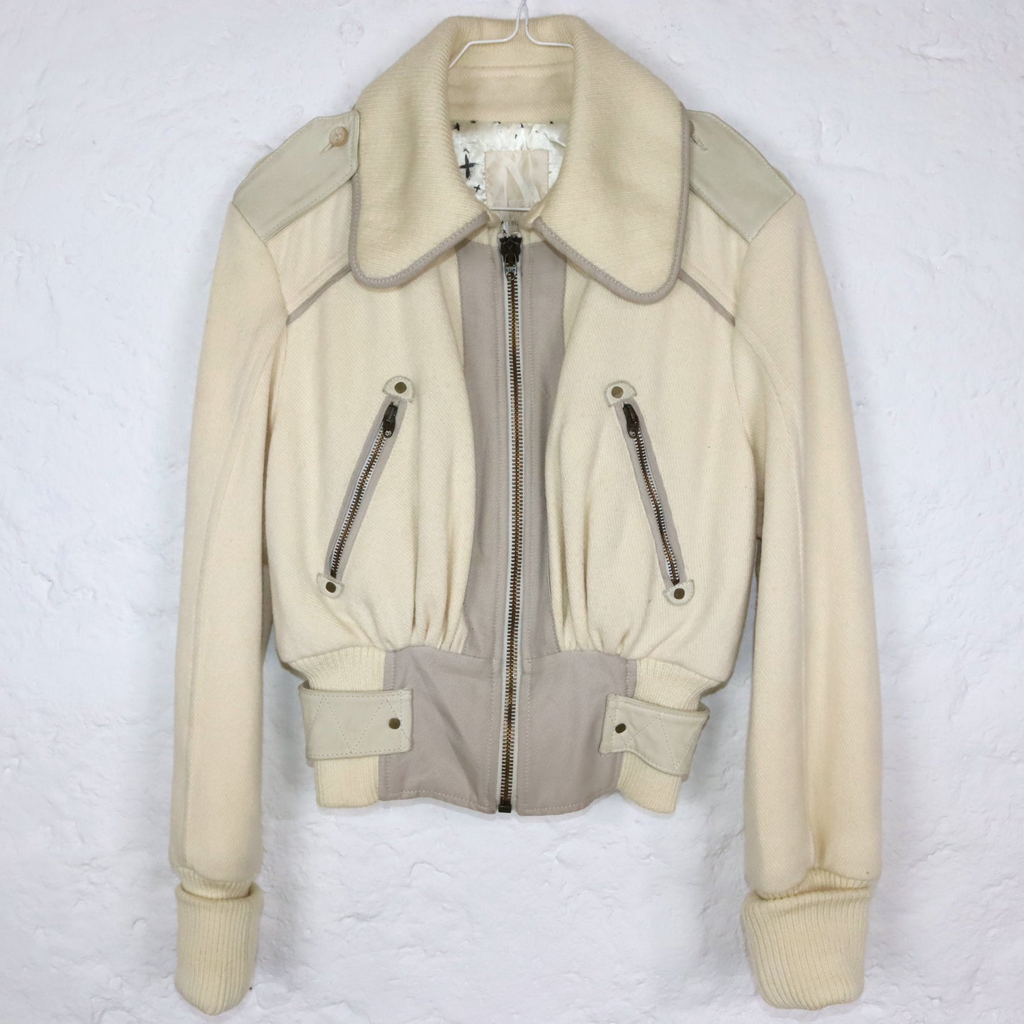 Vintage 80s 90s DIESEL Premium wool jacket jacket wool leather cream white tailored point collar S