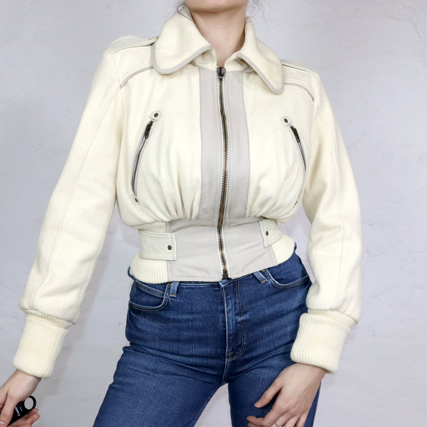 Vintage 80s 90s DIESEL Premium wool jacket jacket wool leather cream white tailored point collar S