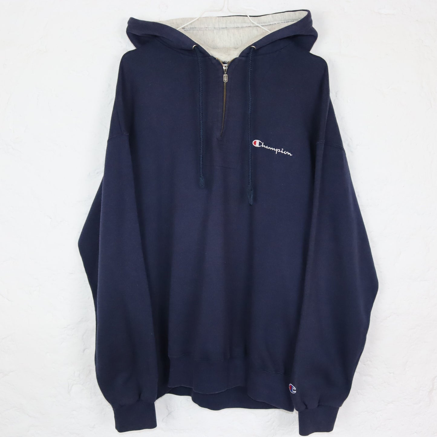 Vintage 80er 90er CHAMPION Hoodie Pullover Reißverschluss dunkelblau grau XL
