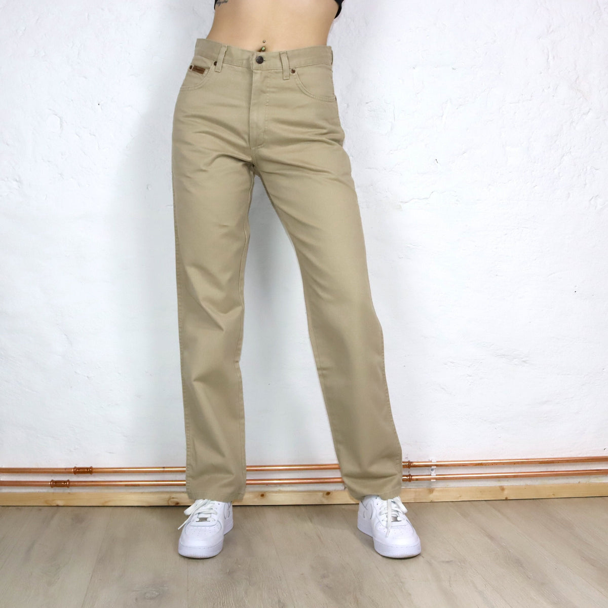 Vintage 80er 90er WRANGLER Hose highwaist gerades Bein beige Deadstock W31 L32