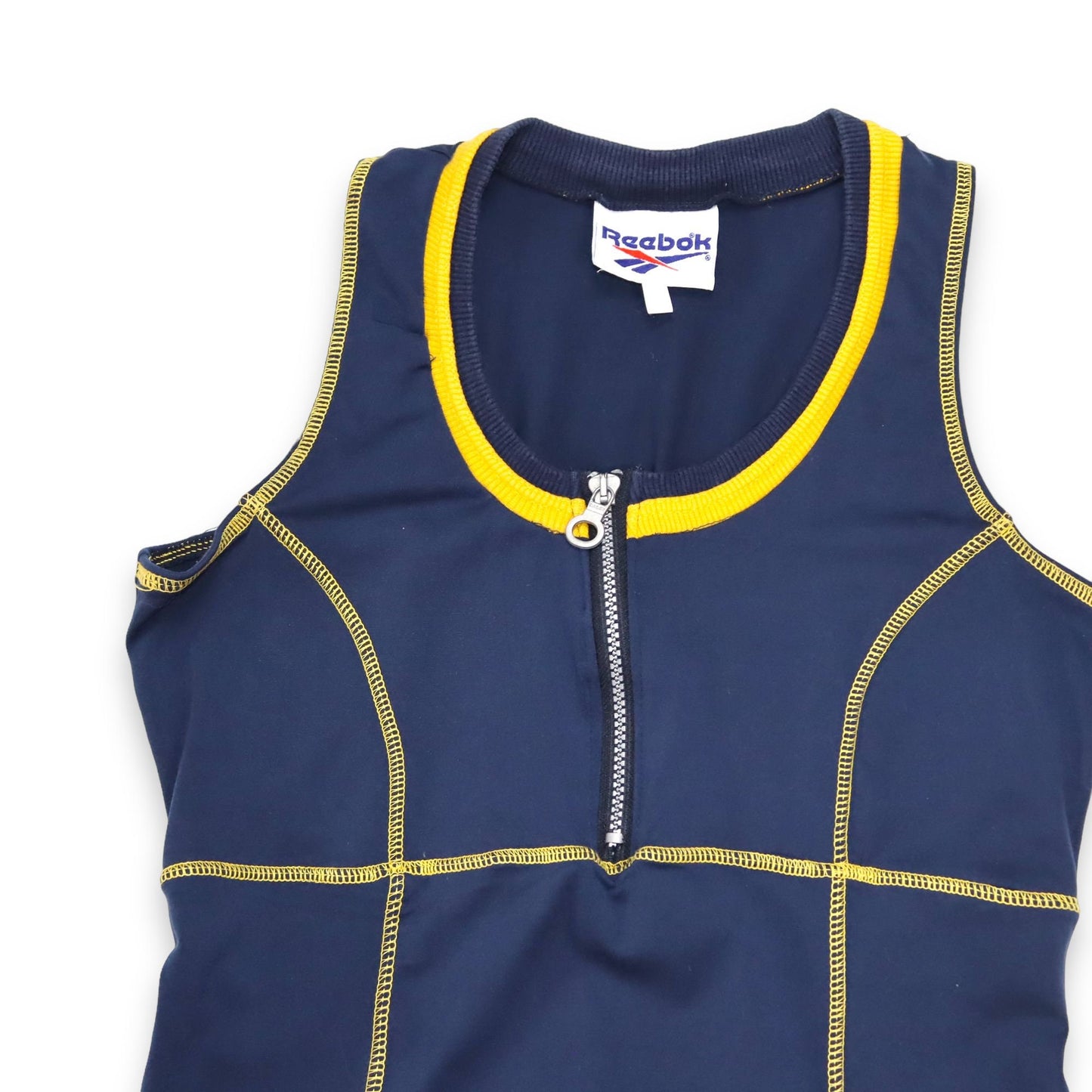 Vintage 80s 90s REEBOK training one-piece gymnastics bodysuit dark blue yellow 40