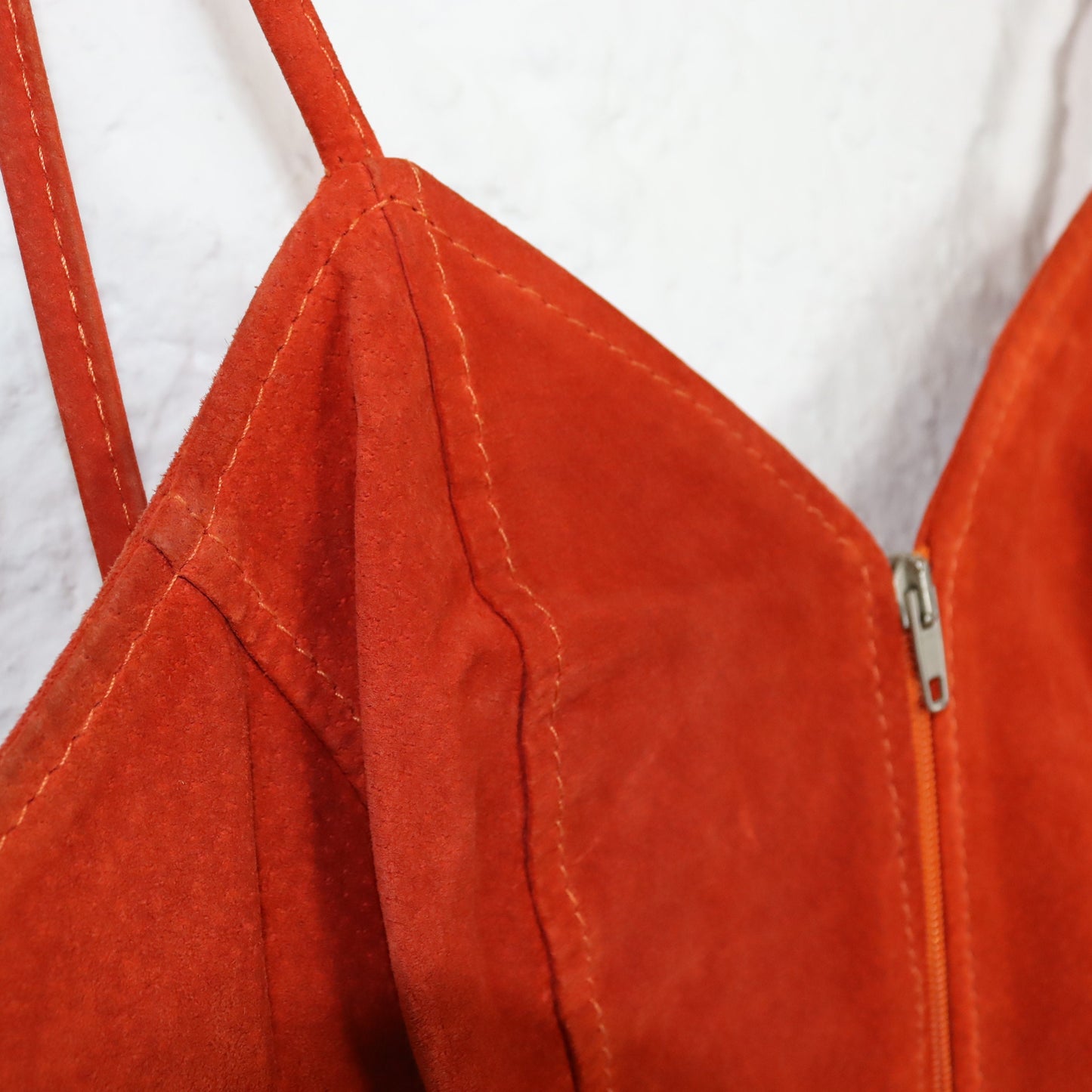 Vintage 80s 90s leather dress mini dress leather zipper orange Made in Italy M/L
