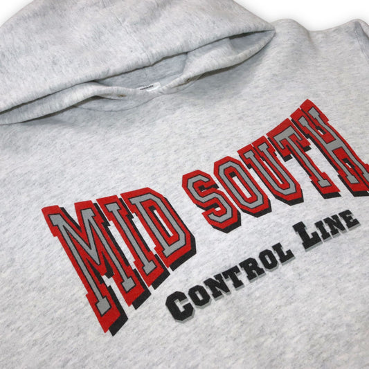 Vintage 80er 90er FRUIT of the Loom Hoodie Pullover Mid South grau rot L