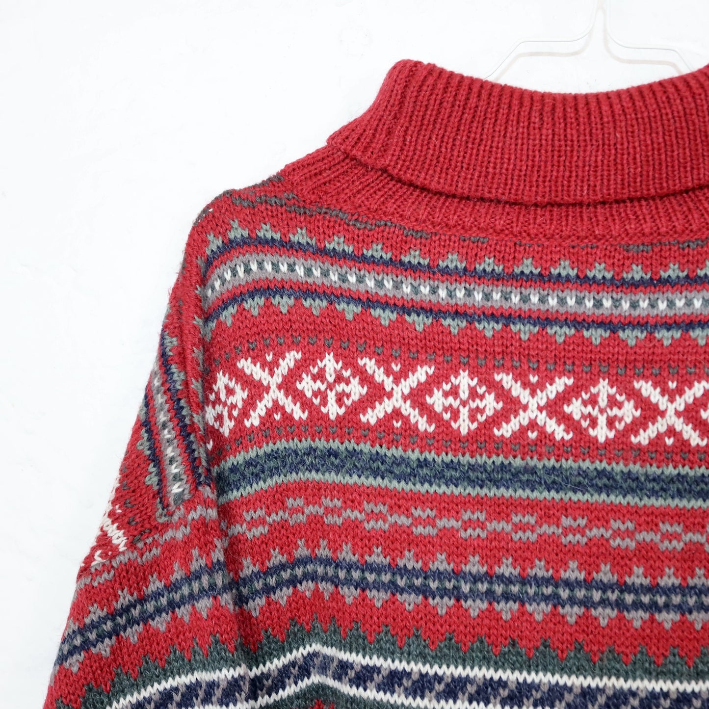 Vintage 80er 90er TRADER Wollpullover Pullover Rollkragen Alpaka Wolle gemustert rot L
