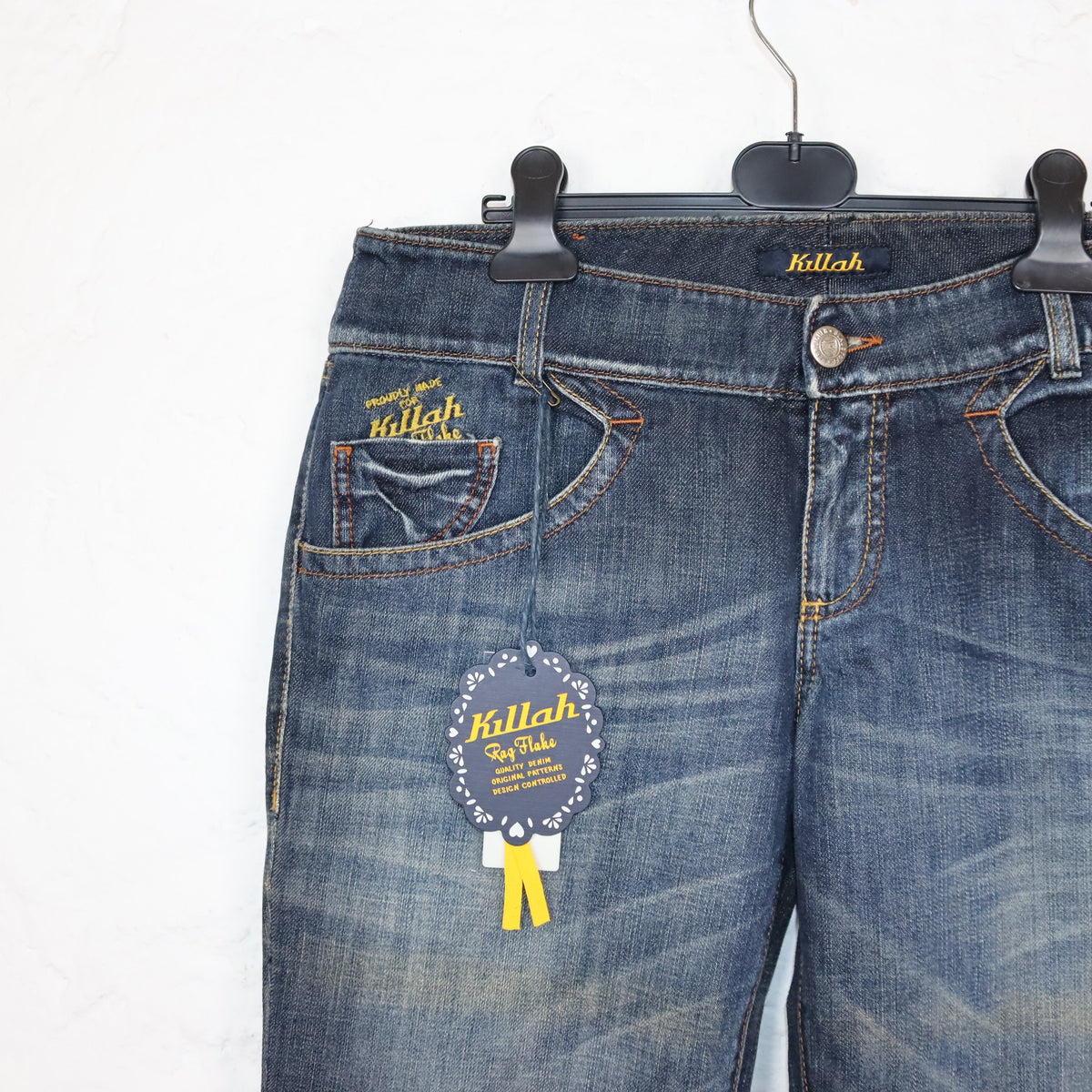 Vintage 90s 00s Y2k KILLAH jeans low waist hipster flares dark blue Deadstock W33
