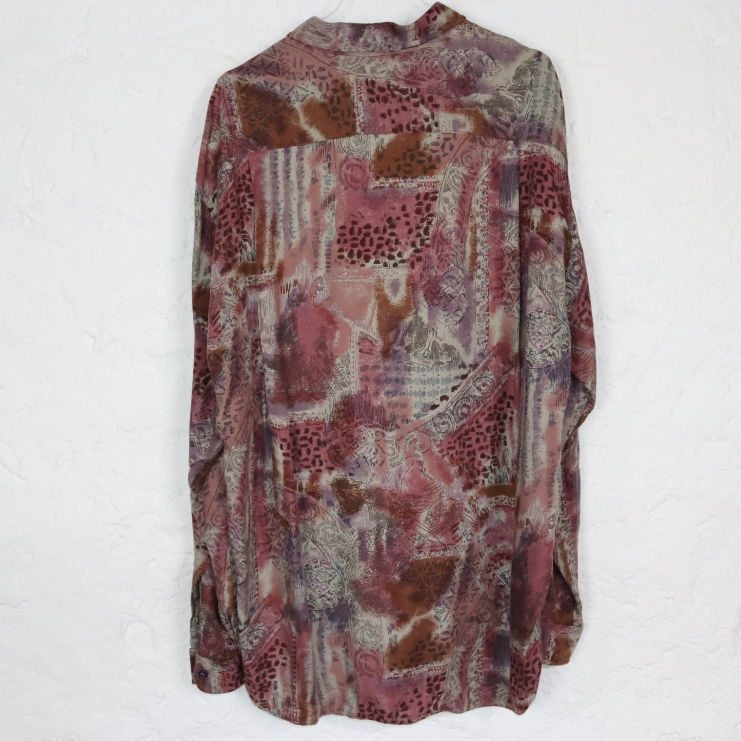 Vintage 80er 90er FABIO MORGANI Hemd langarm crazy pattern dunkelrot Viskose XL