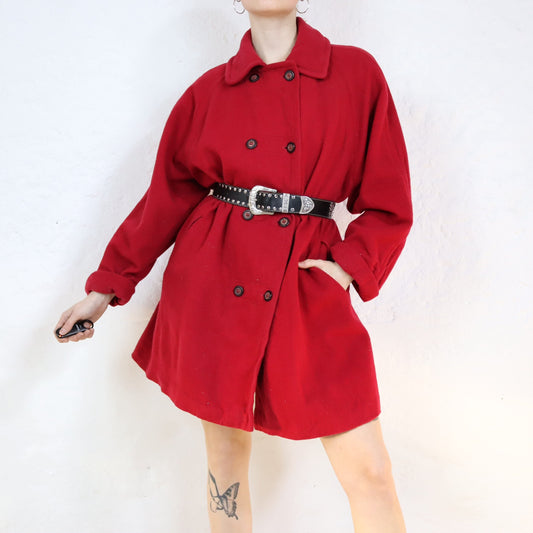 Vintage 80er 90er TIME COLLECTION Mantel Schurwolle Wollmantel Jacke rot 40