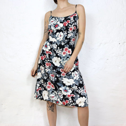 Vintage 80er 90er ONE TIME Midikleid Maxikleid Sommerkleid Blumenmuster Trägerkleid zum binden