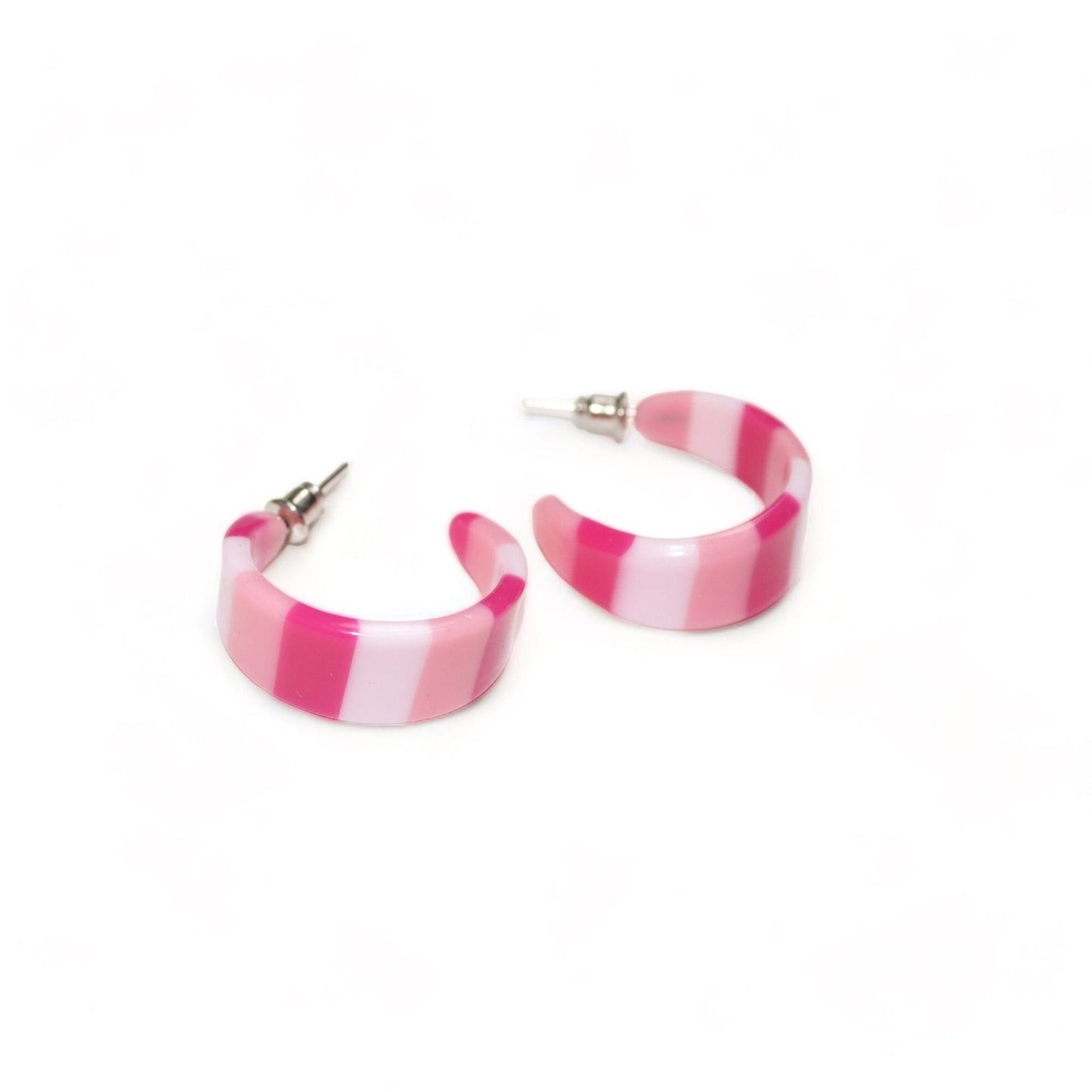 Vintage 80s 90s Y2k earrings hoop earrings deadstock striped pink white