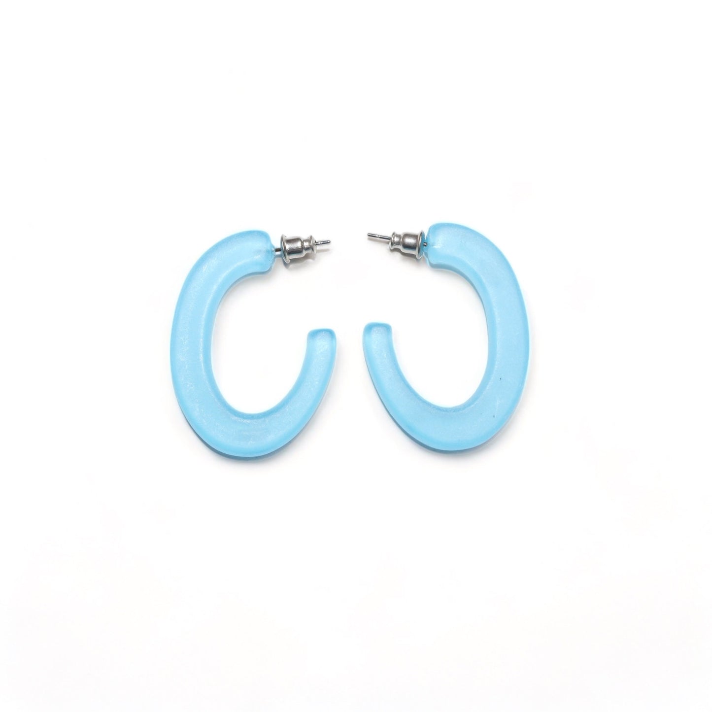 Vintage 80s 90s Y2k earrings hoop earrings deadstock oval blue slightly transparent