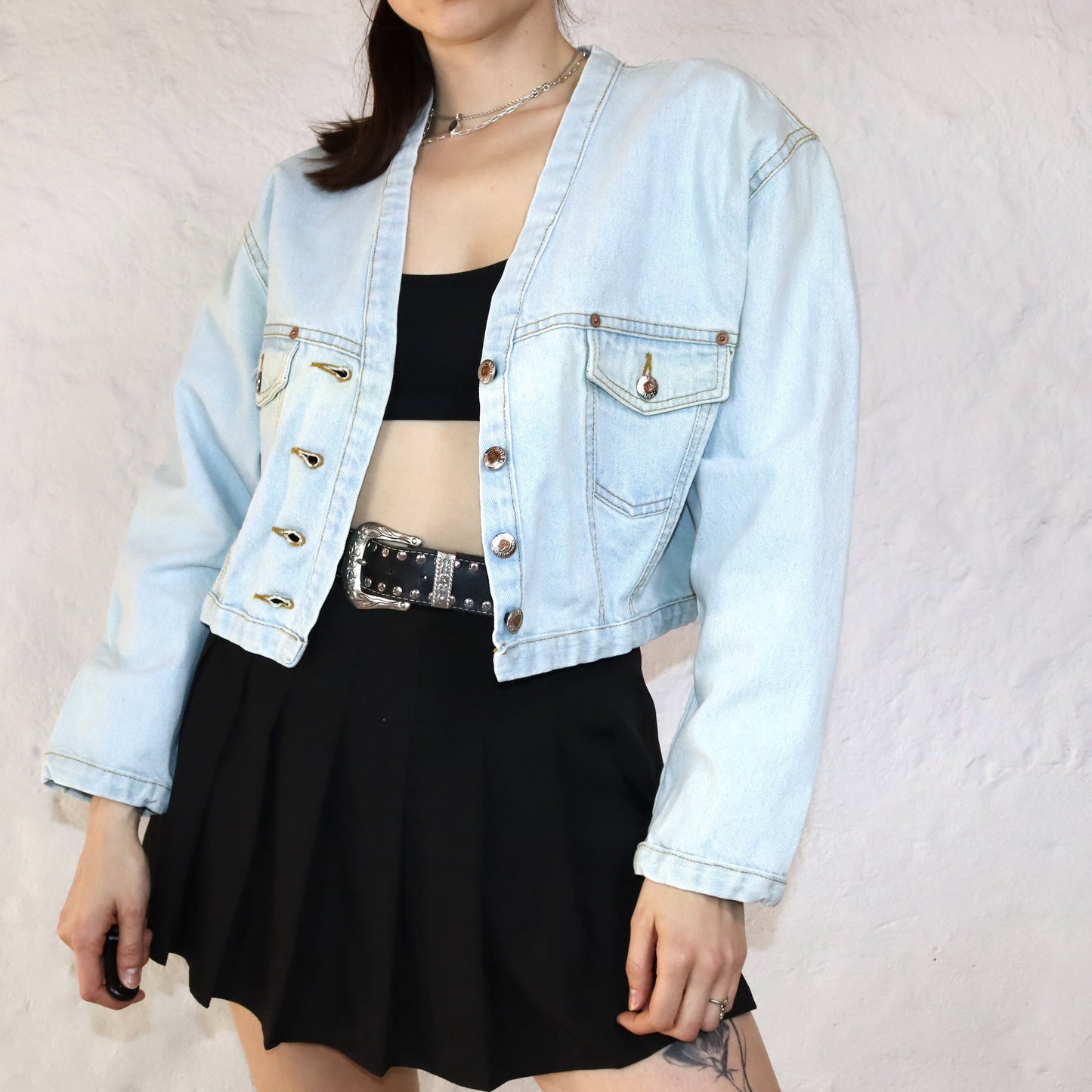 Vintage 80s 90s BLUE LOOK denim jacket crop light blue deadstock XL