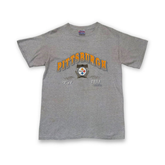 Vintage 80er 90er TRENCH ULTRA Pittsburgh Steelers T-shirt gestreift grau M