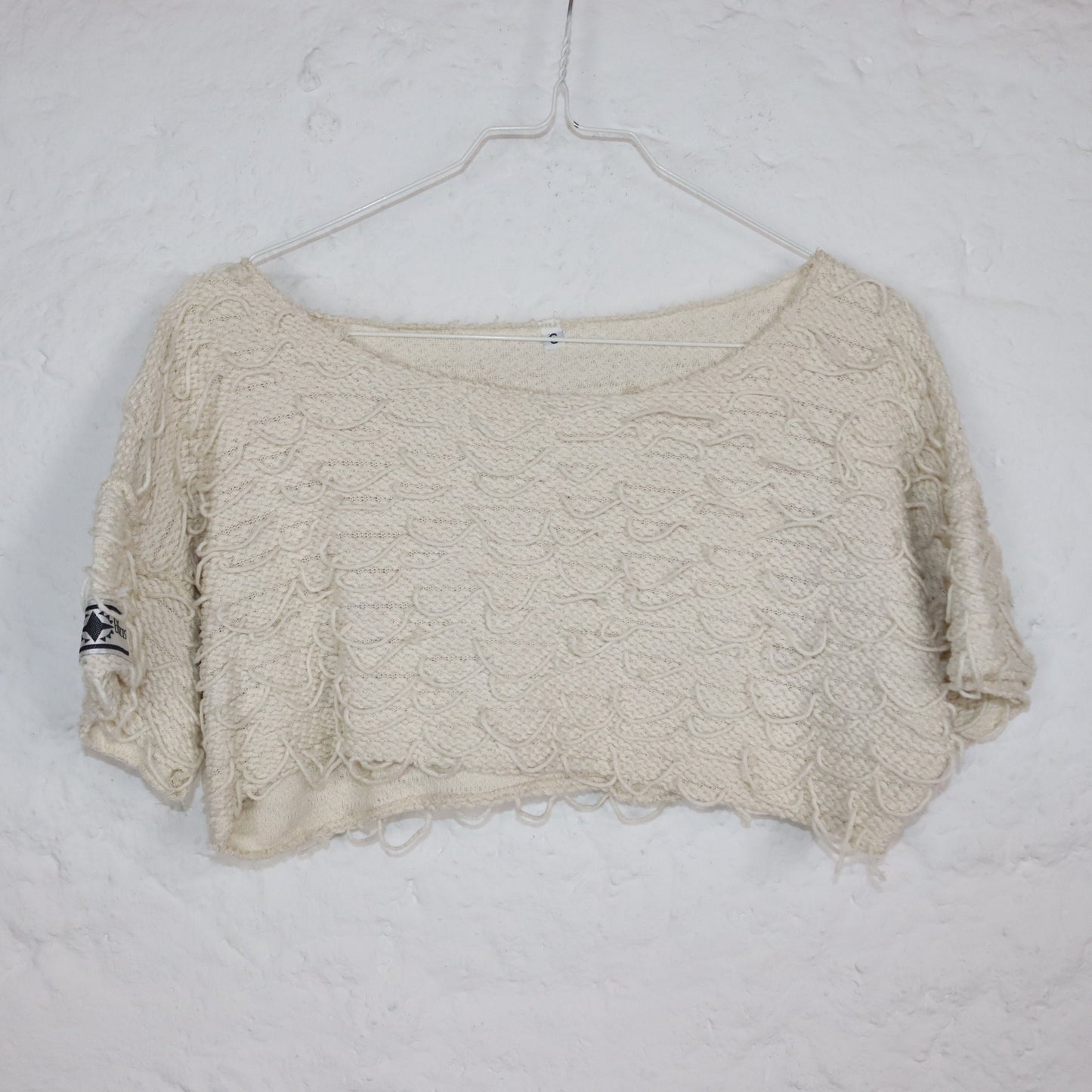Vintage 90s 00s Y2k SPECIAL EFFECTS Crop Top Textured Fabric T-Shirt Short Sleeve Crop Top Cream White S