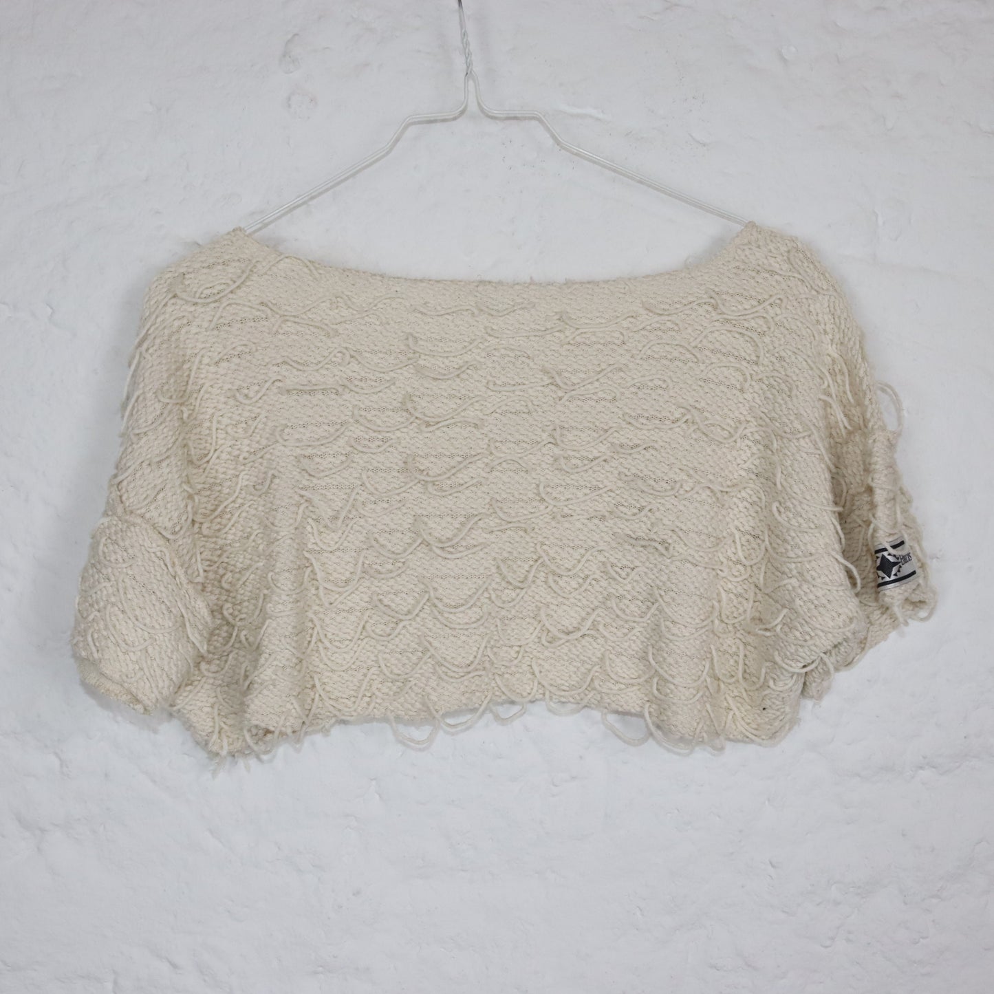 Vintage 90s 00s Y2k SPECIAL EFFECTS Crop Top Textured Fabric T-Shirt Short Sleeve Crop Top Cream White S