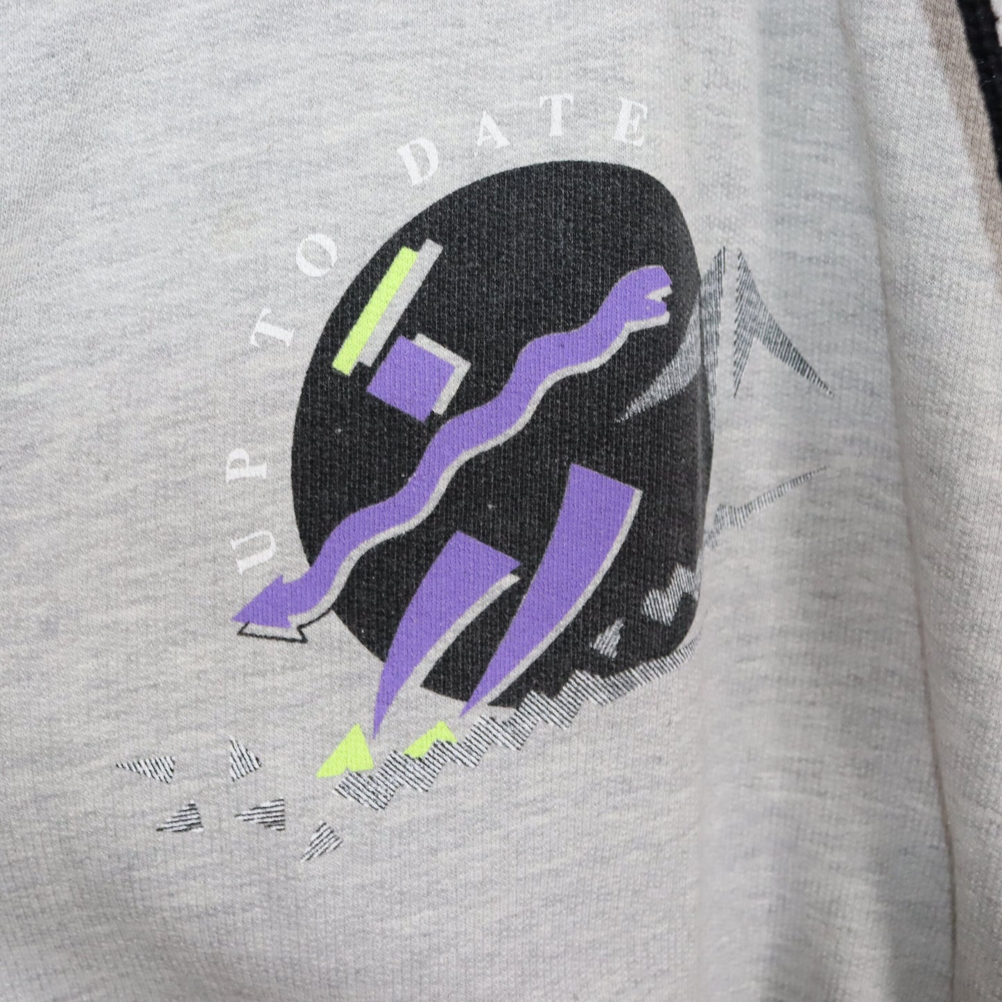 Vintage 80er 90er JOWITEX Sweatshirt Pullover Stehkragen Reißverschluss Print grau schwarz gelb L